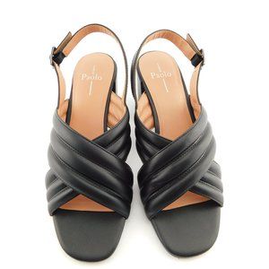 Unworn LINEA PAOLO Black Crisscross Sling Back Block Heel Sandals 9.5
